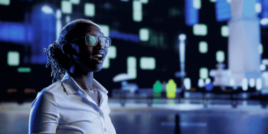 AI professional looking in wonder at the city