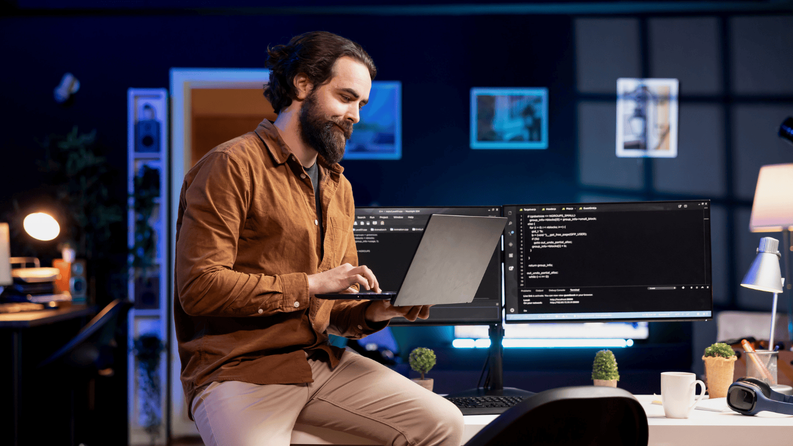 AI professional working on a laptop