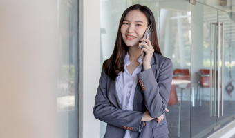 MBA student talking on phone